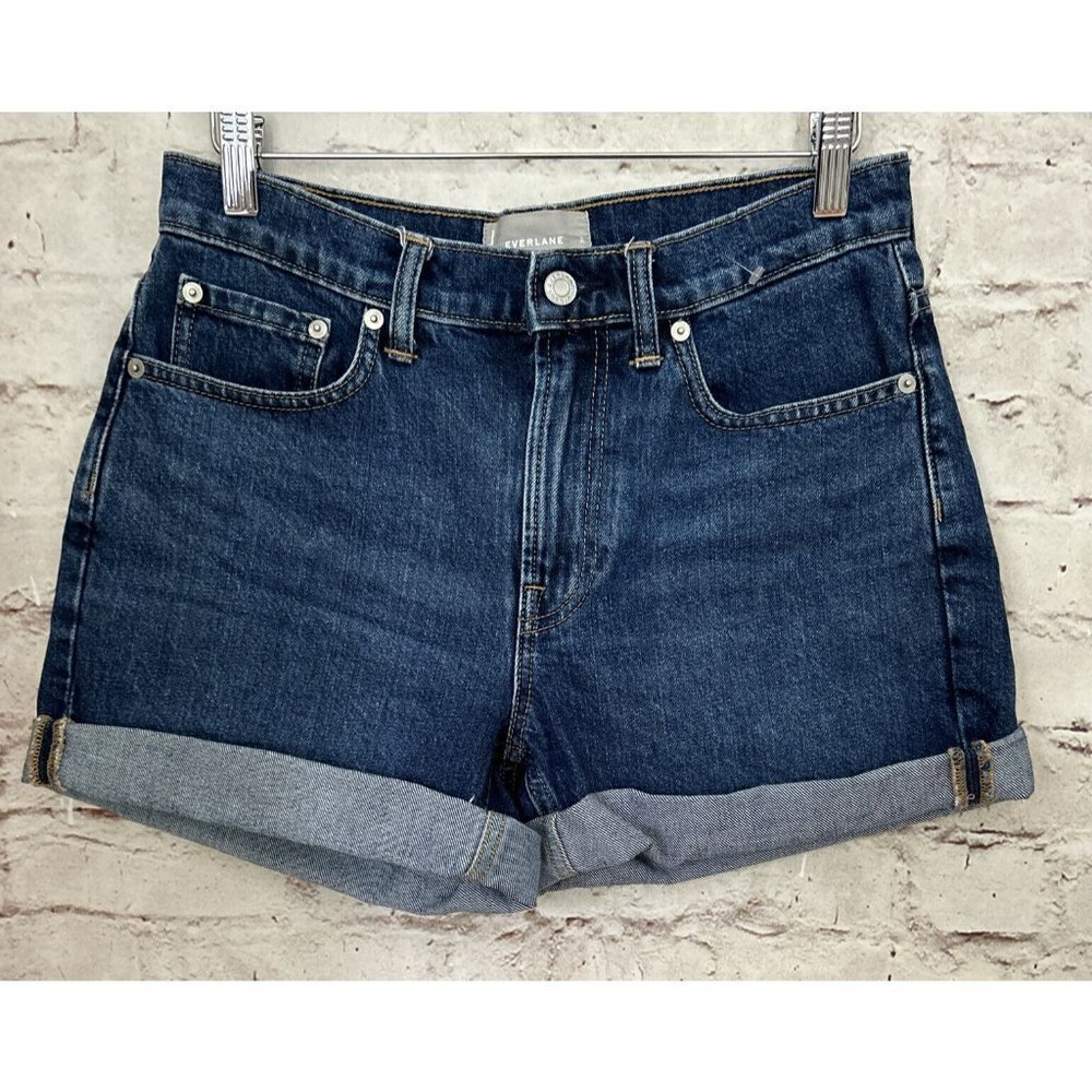 Everlane Womens 27 The Relaxed Short Cuffed Denim Jean Medium Wash 100% Cotton